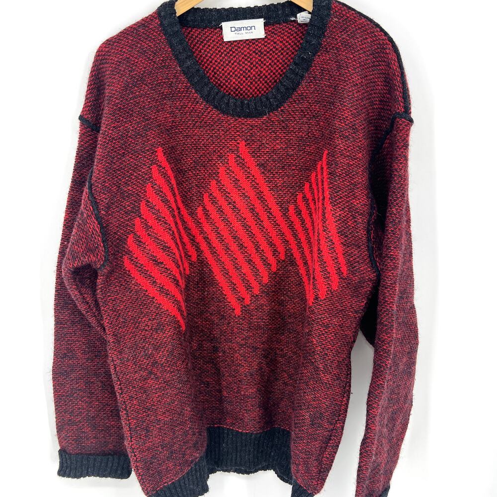 Damon Tall Man Vintage 100% Wool Red Argyle Sweater Size XLT